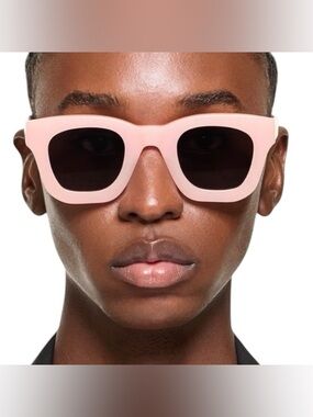 Strata Roadcase Pink Acetate Smoke Polarized Lens Rectangular Sunglasses W/Case